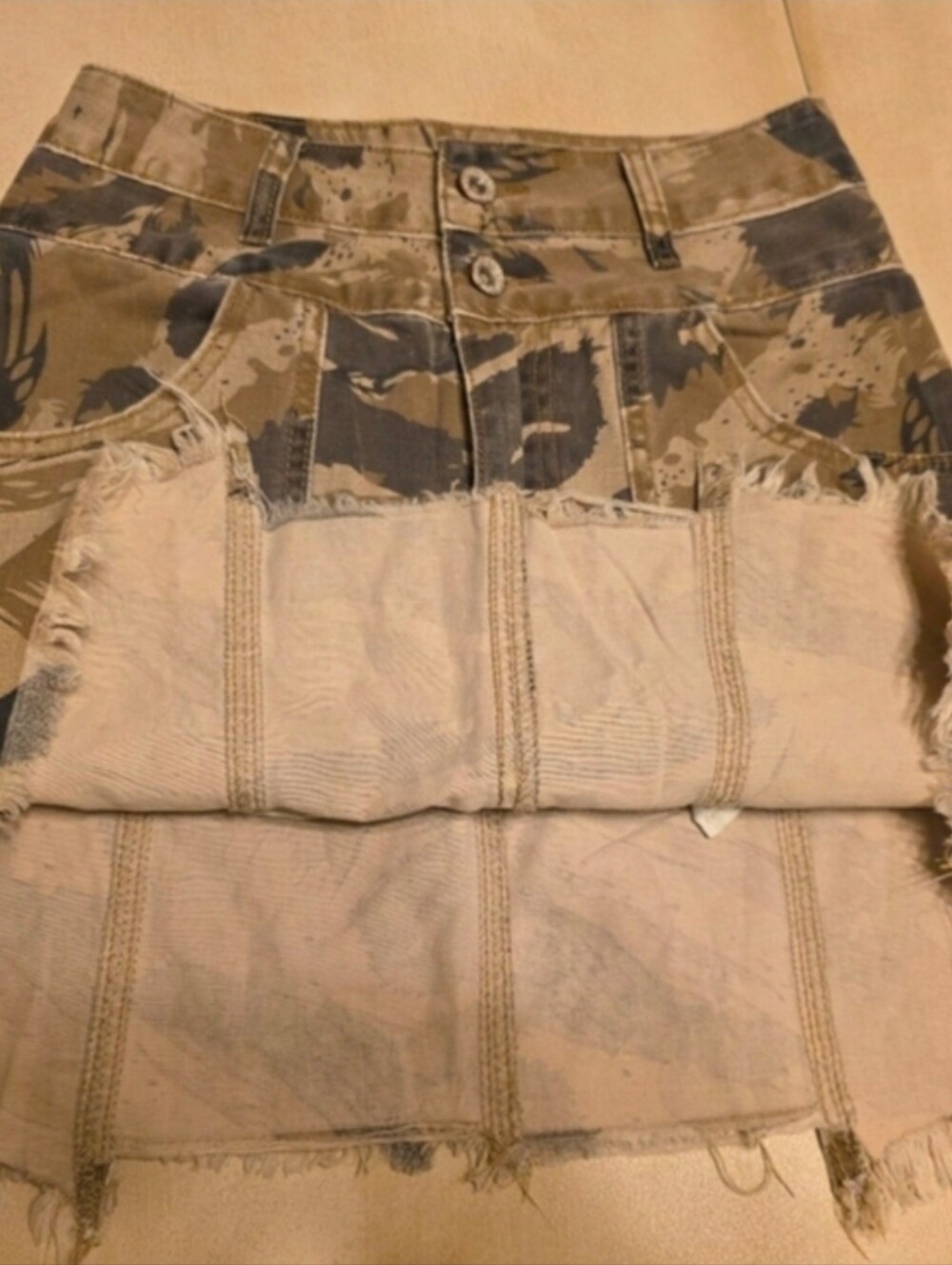 POL Camo Raw Hem Mini Skirt | High Waisted Utility Grunge Boho. Size S. Cotton - Picture 10 of 13